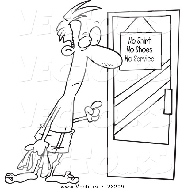 Vector of a Cartoon Shirtless Man at a Door - Coloring Page Outline