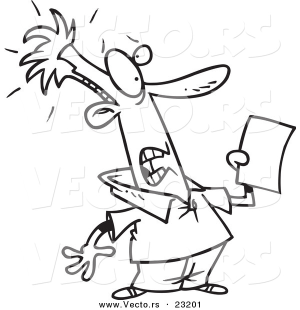 Vector of a Cartoon Shocked Man Holding a Document - Coloring Page Outline