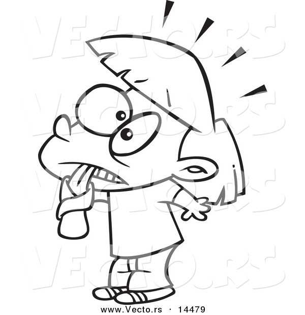 Vector of a Cartoon Shocked Tongue Tied Girl - Coloring Page Outline