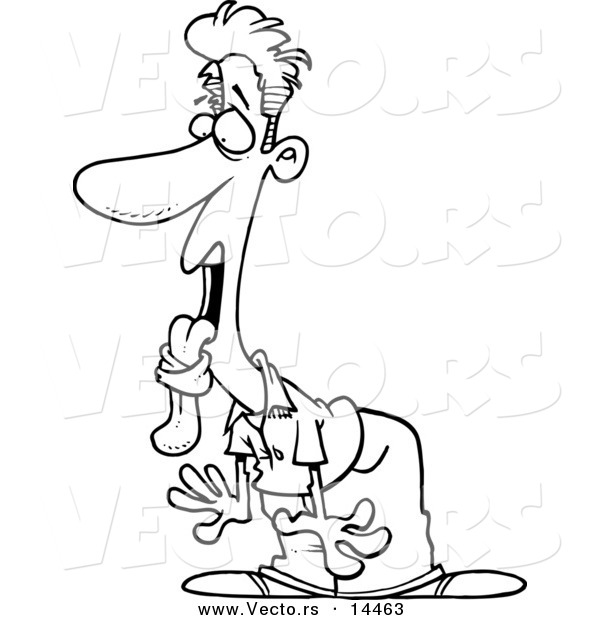 Vector of a Cartoon Shocked Tongue Tied Man - Coloring Page Outline