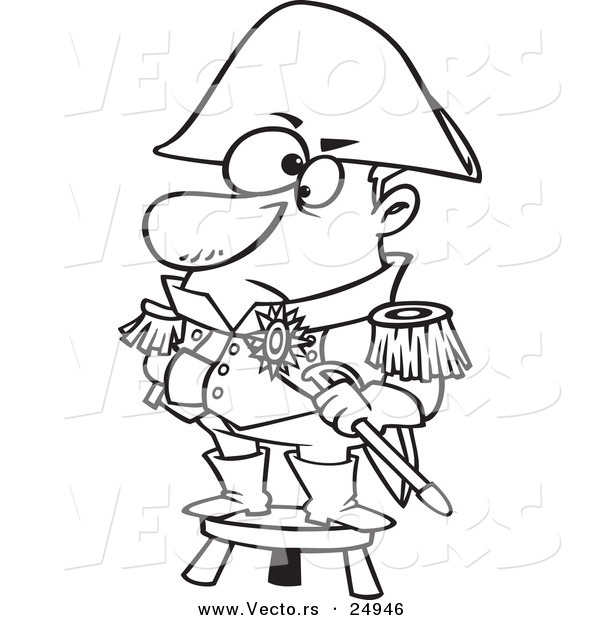 Vector of a Cartoon Short Captain Standing on a Stool - Outlined Coloring Page