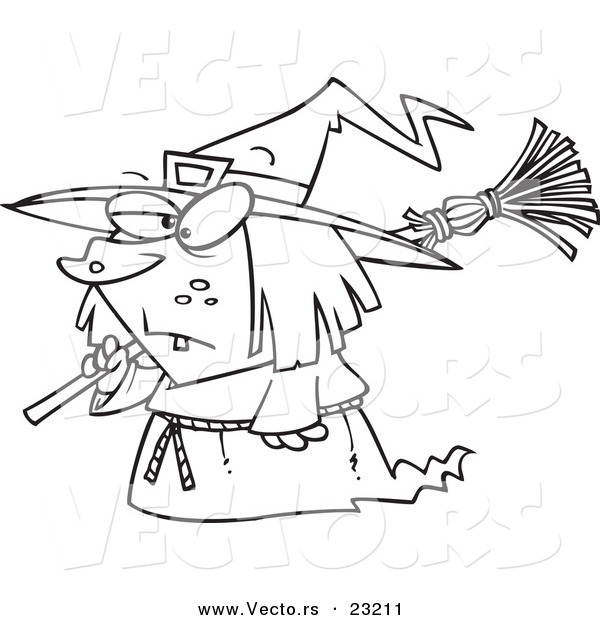 Vector of a Cartoon Short Witch - Coloring Page Outline
