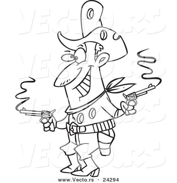 Vector of a Cartoon Shot Cowboy Black and White Outline - Outlined Coloring Page