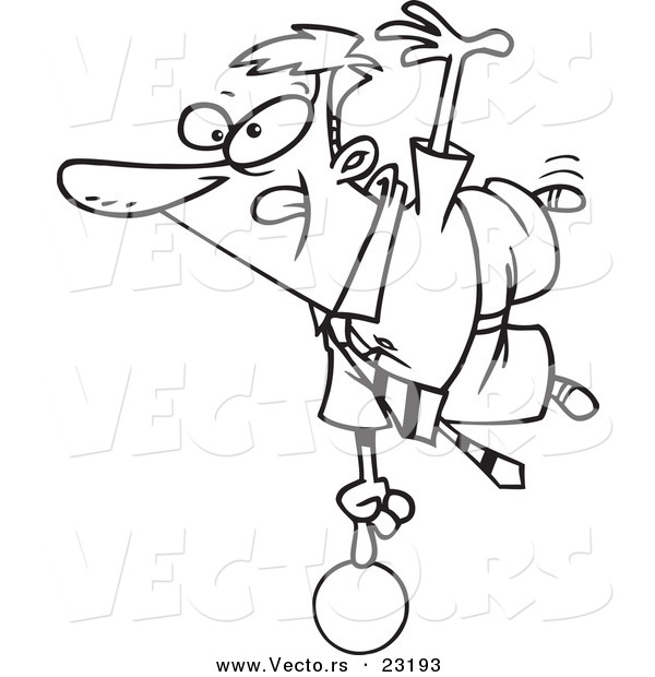 Vector of a Cartoon Show off Businessman Balanced on a Ball - Coloring Page Outline