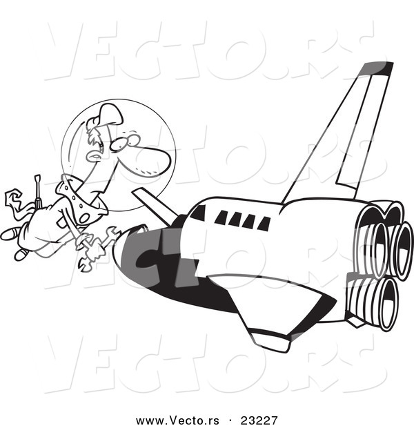 Vector of a Cartoon Shuttle Mechanic Working - Coloring Page Outline