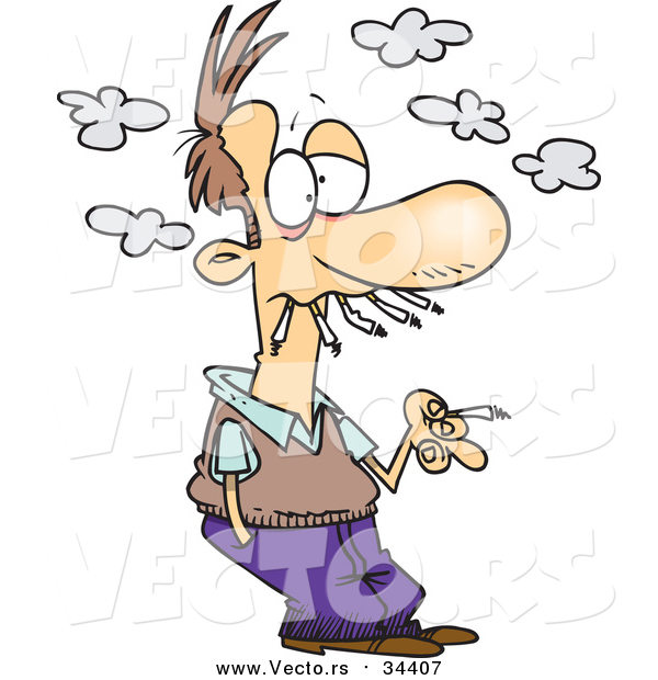 Vector of a Cartoon Sick Caucasian Male Smoker