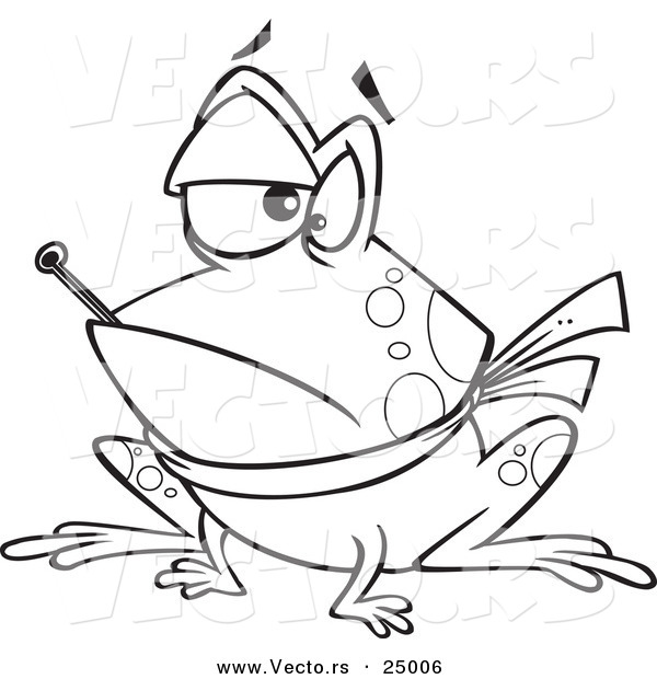 Vector of a Cartoon Sick Frog with a Sore Throat and a Fever - Outlined Coloring Page