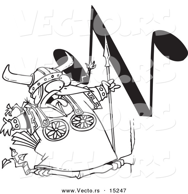 Vector of a Cartoon Singing Viking Bird with an N Music Note - Coloring Page Outline