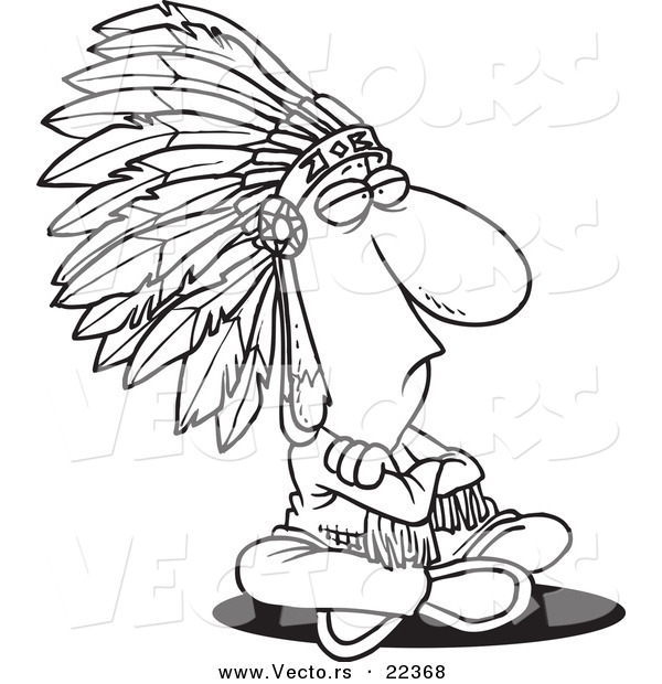 Vector of a Cartoon Sitting Chief - Coloring Page Outline
