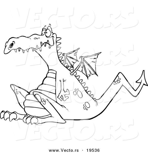 Vector of a Cartoon Sitting Dragon - Outlined Coloring Page