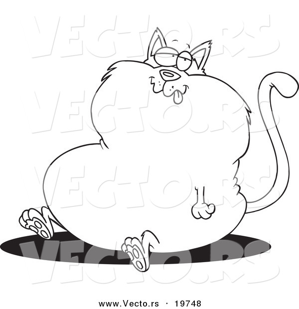 Vector of a Cartoon Sitting Fat Cat - Outlined Coloring Page