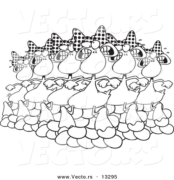 Vector of a Cartoon Six Geese a Laying - Coloring Page Outline