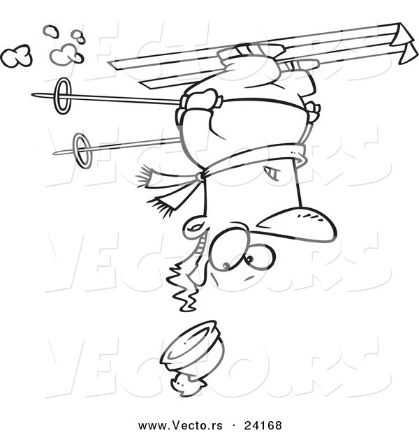 Vector of a Cartoon Skier Upside down - Coloring Page Outline