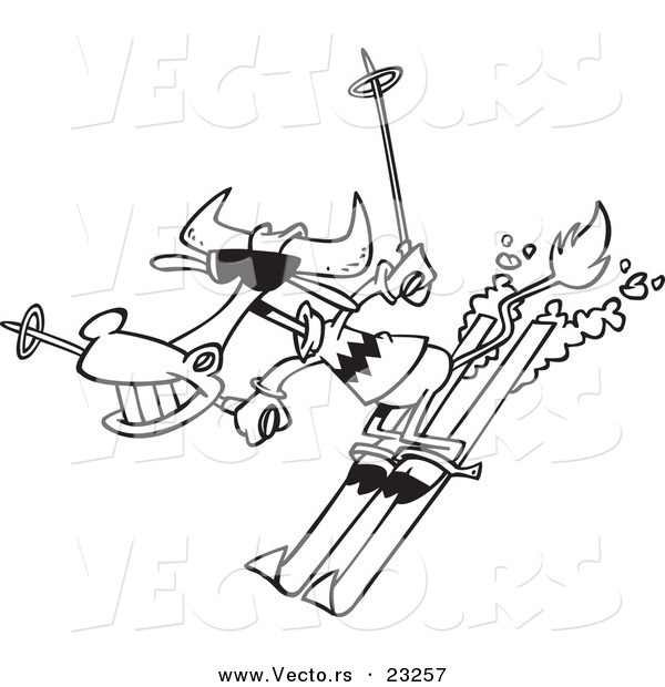 Vector of a Cartoon Skiing Cow - Coloring Page Outline