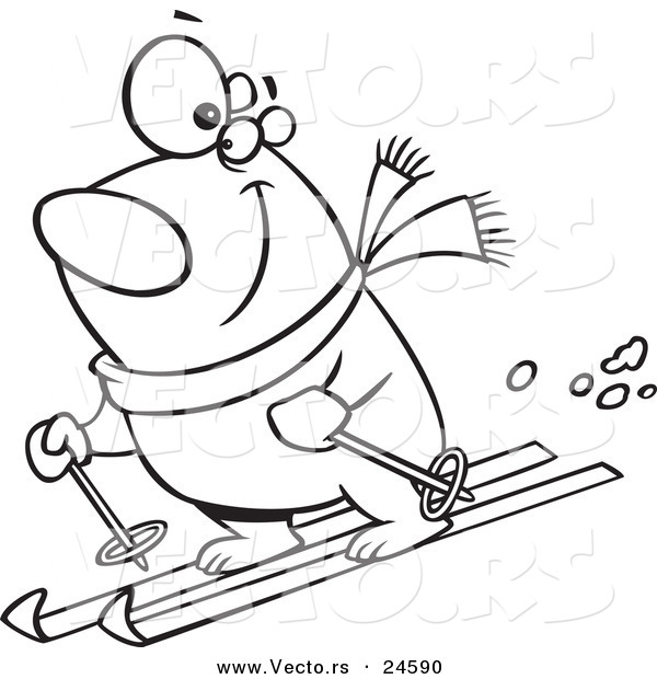 Vector of a Cartoon Skiing Polar Bear - Outlined Coloring Page