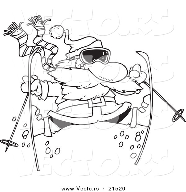 Vector of a Cartoon Skiing Santa - Outlined Coloring Page