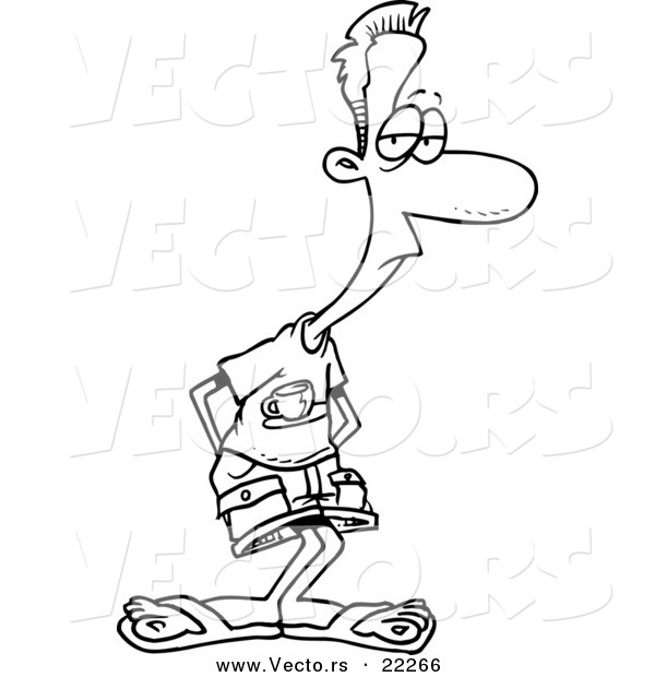 Vector of a Cartoon Skinny Casual Man - Outlined Coloring Page
