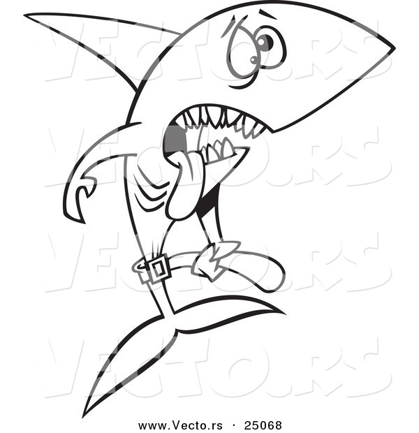 Vector of a Cartoon Skinny Starving Shark - Outlined Coloring Page