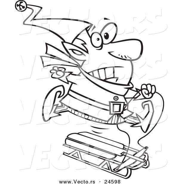 Vector of a Cartoon Sled - Outlined Coloring Page