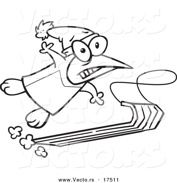 Vector of a Cartoon Sledding Penguin - Coloring Page Outline