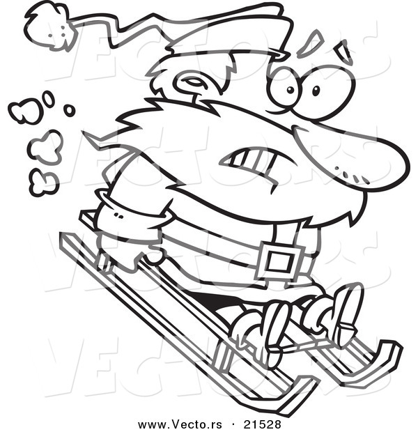 Vector of a Cartoon Sledding Santa - Outlined Coloring Page