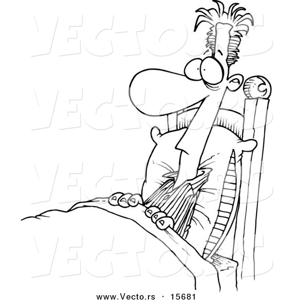 Vector of a Cartoon Sleepless Man Riddled with Insomnia - Coloring Page Outline