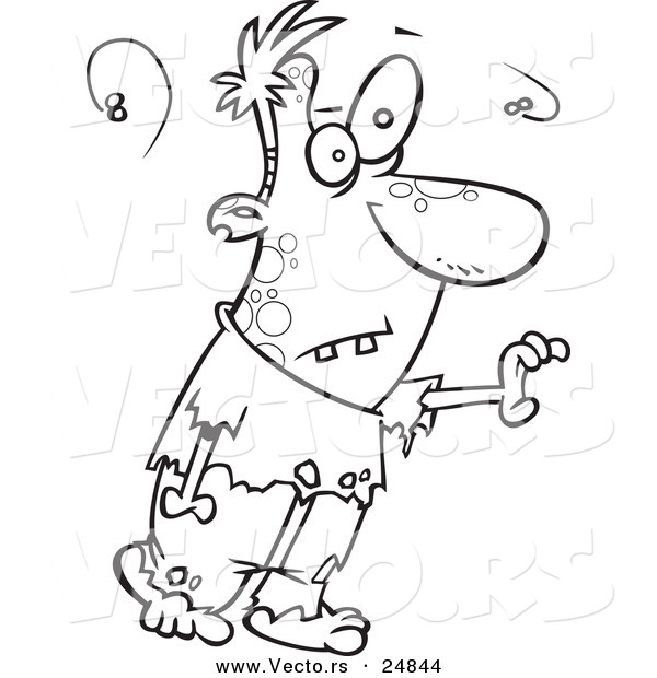 Vector of a Cartoon Smelly Zombie Walking with One Hand out - Outlined Coloring Page