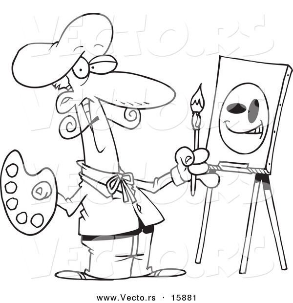 Vector of a Cartoon Smiley Face Artist - Outlined Coloring Page Drawing