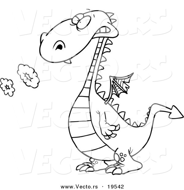Vector of a Cartoon Smoking Dragon - Outlined Coloring Page