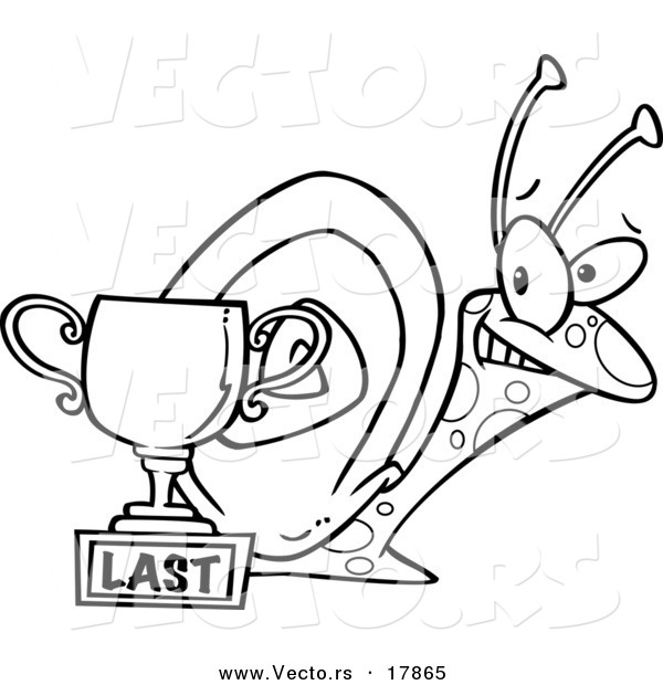 Vector of a Cartoon Snail by a Last Place Trophy Cup - Outlined Coloring Page