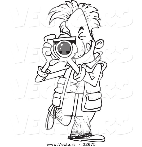 Vector of a Cartoon Snappy Photographer - Coloring Page Outline