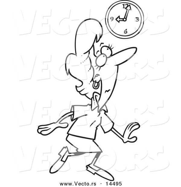 Vector of a Cartoon Sneaky Businesswoman Tip Toeing Late to Work - Coloring Page Outline