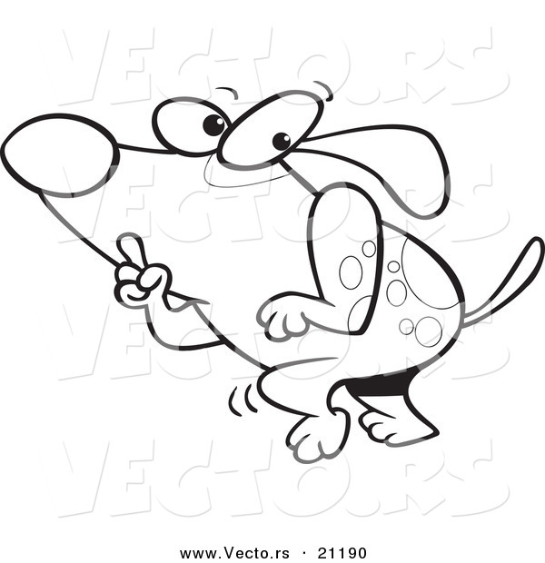 Vector of a Cartoon Sneaky Dog Tip Toeing - Coloring Page Outline