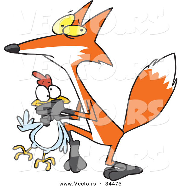 Vector of a Cartoon Sneaky Fox Stealing a Chicken