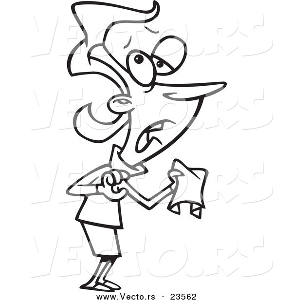 Vector of a Cartoon Sneezing Businesswoman Holding a Tissue - Coloring Page Outline