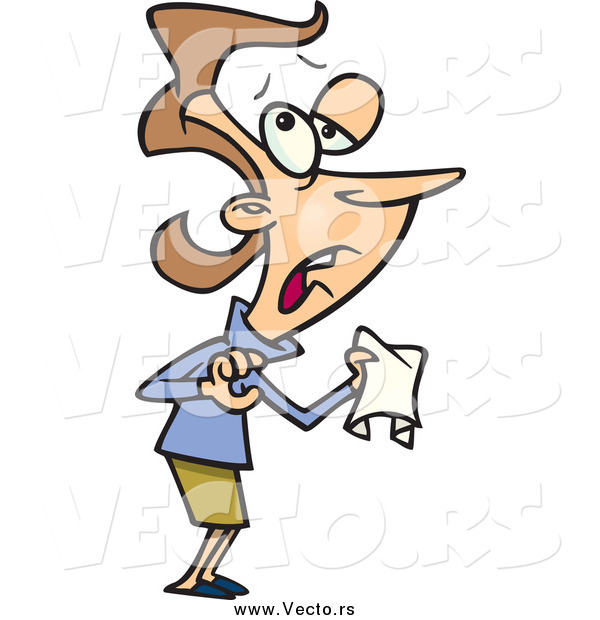 Vector of a Cartoon Sneezing White Businesswoman Holding a Tissue