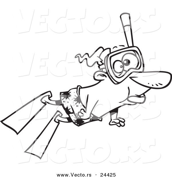 Vector of a Cartoon Snorkeling Man - Outlined Coloring Page