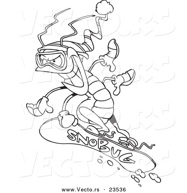 Vector of a Cartoon Snowboarding Bug - Coloring Page Outline