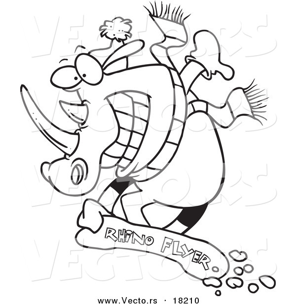 Vector of a Cartoon Snowboarding Rhino - Outlined Coloring Page