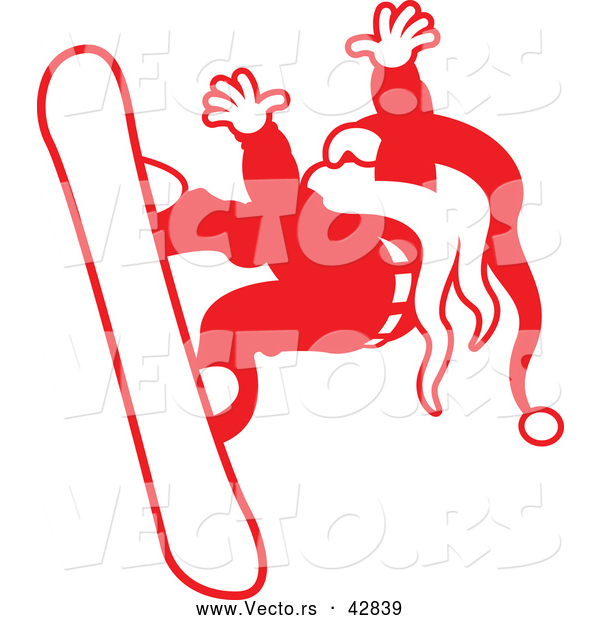 Vector of a Cartoon Snowboarding Santa Silhouette