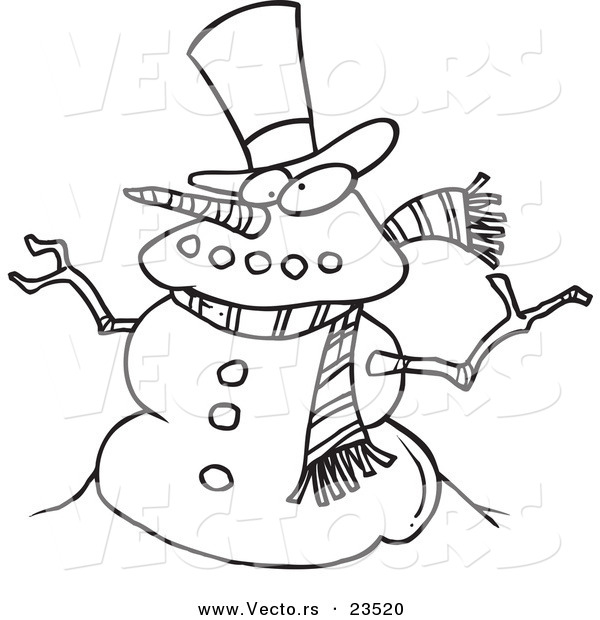 Vector of a Cartoon Snowman - Coloring Page Outline