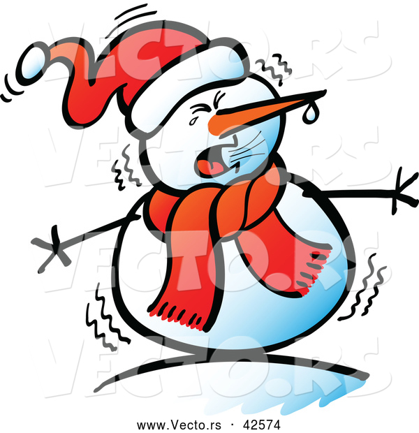 Vector of a Cartoon Snowman Shivering in the Cold Weather