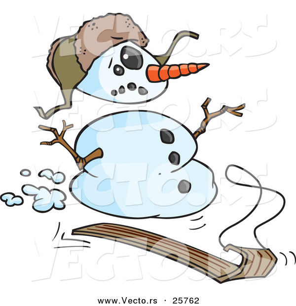 Vector of a Cartoon Snowman Sledding down Hill