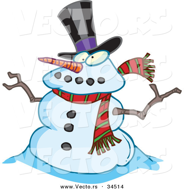 Vector of a Cartoon Snowman Wearing a Hat and Scarf