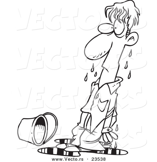Vector of a Cartoon Soaked Guy - Coloring Page Outline