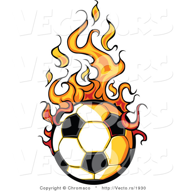 Vector of a Cartoon Soccer Ball with Trailing Flames