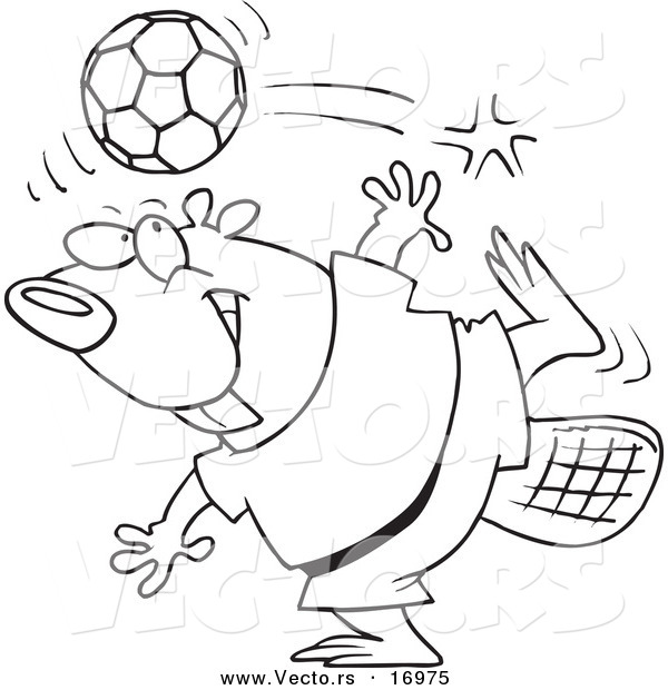 Vector of a Cartoon Soccer Beaver - Coloring Page Outline