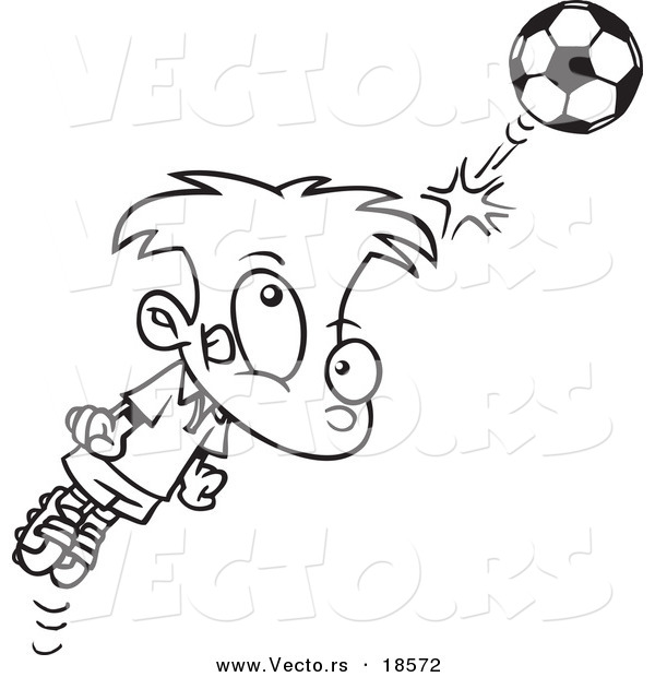 Vector of a Cartoon Soccer Boy Bouncing a Ball off His Head - Outlined Coloring Page
