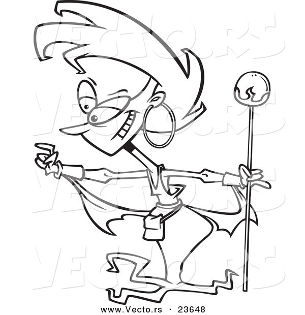 Vector of a Cartoon Sorceress - Coloring Page Outline