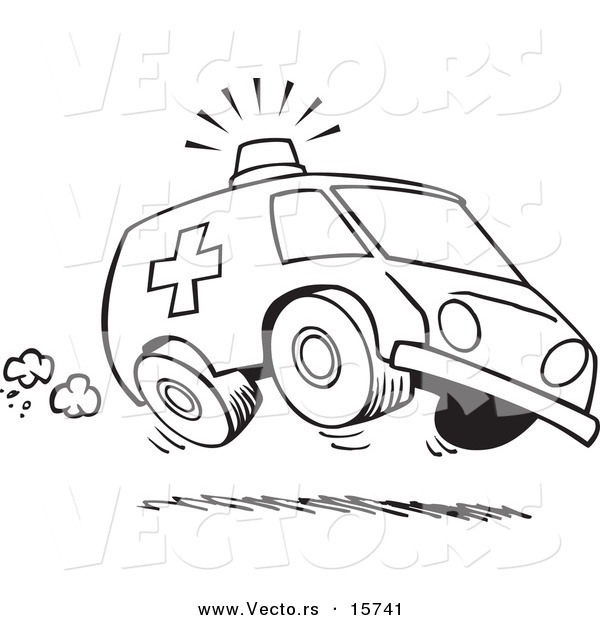 Vector of a Cartoon Speeding Ambulance - Outlined Coloring Page Drawing